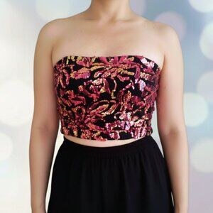 Fancy Sequins Bustier Corset Glittery crop top strapless blouse M Shimmery